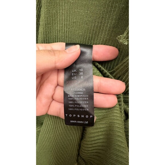 Topshop Premium Rib Jersey Ruched Front Midi Dress in Khaki 6 - Picture 4 of 6